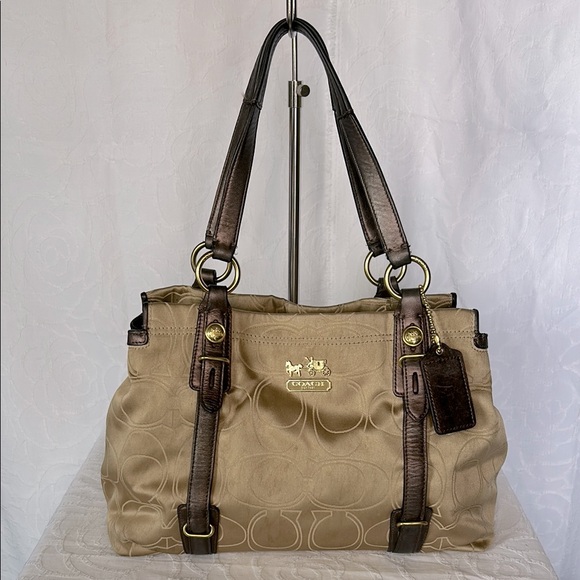Coach Handbags - COACH MIA Signature C tan and brown Satchel carryall handbag. Style #15402